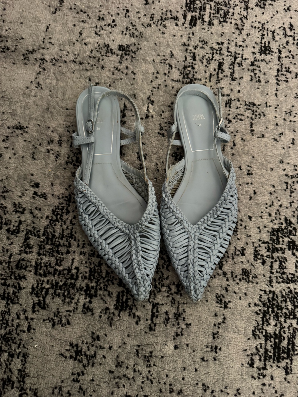 Zara Woven Pointed-Toe Slingback Flats in Light Blue